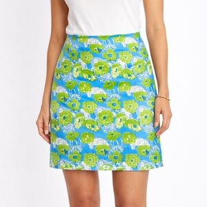 Barbara Gerwit Vintage 70s Style Blue Green Safari Animal Print A-line Skort